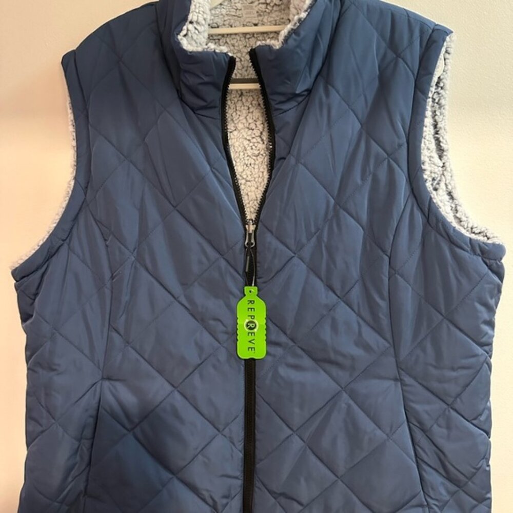 Blue Quilted Vest with Sherpa Lining